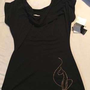 Baby Phat Black Cowl Neck, Open Back Black Shirt